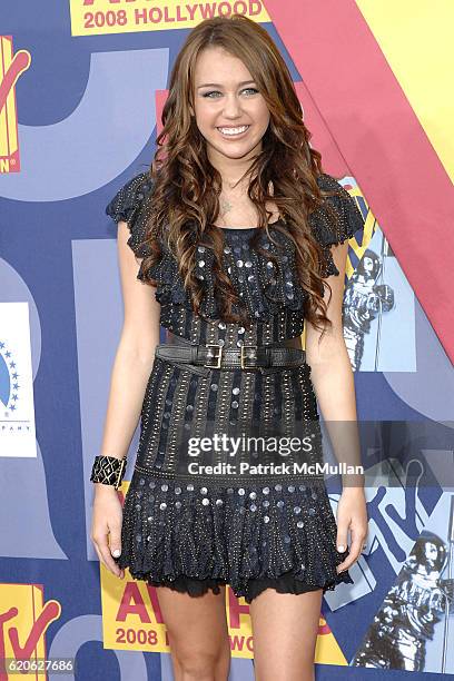 Miley Cyrus attends The 2008 MTV Video Music Awards - Arrivals at Hollywood on September 7, 2008.