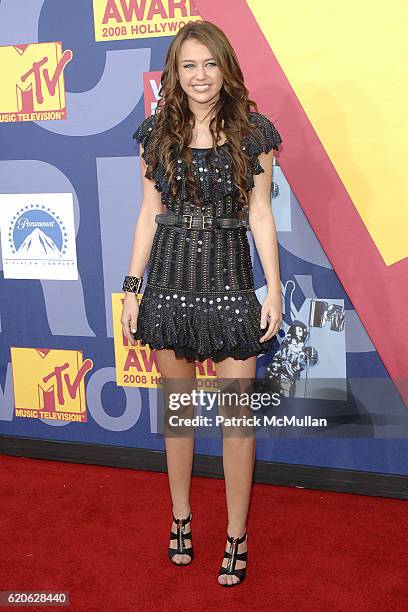 Miley Cyrus attends The 2008 MTV Video Music Awards - Arrivals at Hollywood on September 7, 2008.