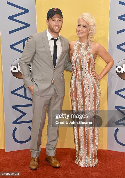 Singer Meghan Linsey and soccer player Juan Pablo Galavis attend the 50th annual CMA Awards at the Bridgestone Arena on November 2, 2016 in...