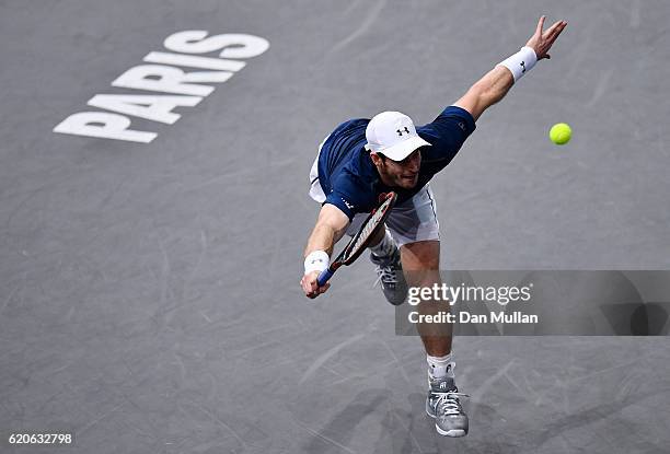 Andy Murray of Great Britain plays a forehand against Fernando Verdasco of Spain during the Mens Singles second round match on day three of the BNP...