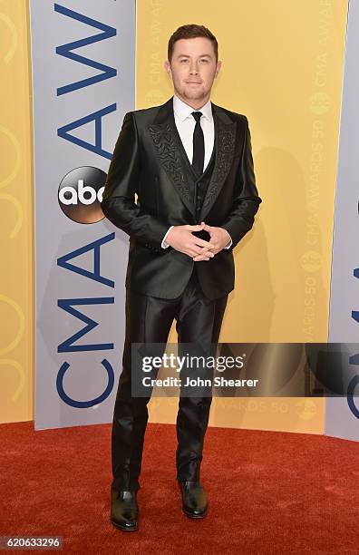 Singer Scotty McCreery attends the 50th annual CMA Awards at the Bridgestone Arena on November 2, 2016 in Nashville, Tennessee.