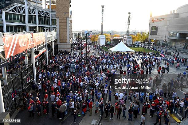 General view as fans wait to enter Progressive Field prior to Game Seven of the 2016 World Series between the Chicago Cubs and the Cleveland Indians...