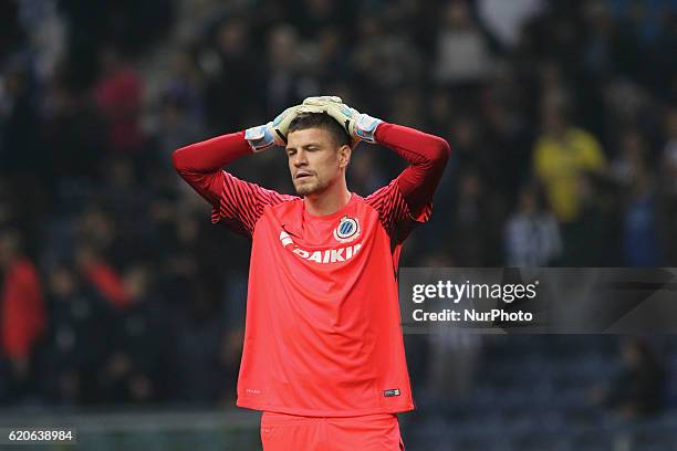 Ludovic Butelle goalkeeper of Club Brugge during UEFA Champions League Group G, match between FC Porto and Club Brugge, at Dragao Stadium in Porto on...