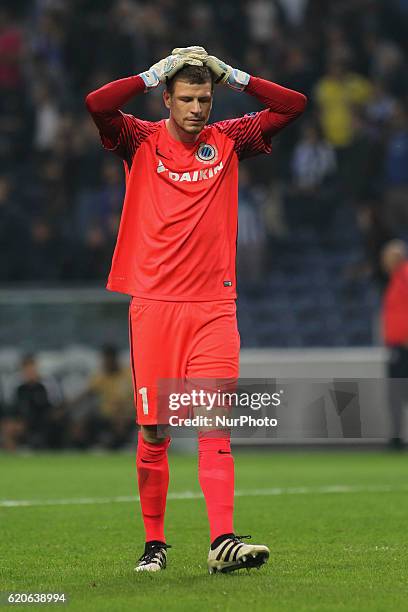 Ludovic Butelle goalkeeper of Club Brugge during UEFA Champions League Group G, match between FC Porto and Club Brugge, at Dragao Stadium in Porto on...