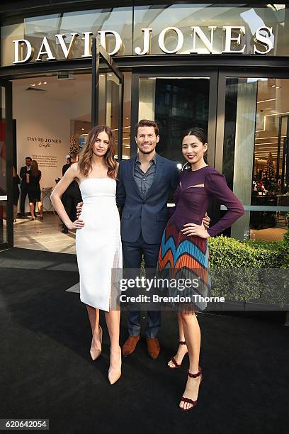 David Jones ambassadors, Jesinta Campbell, Jason Dundas and Jessica Gomes pose during the official opening of the new David Jones store at Barangaroo...