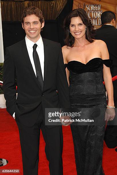James Marsden and Lisa Linde attend The 14th Annual Screen Actors Guild Awards - Arrivals at The Shrine Auditorium on January 27, 2008 in Los...