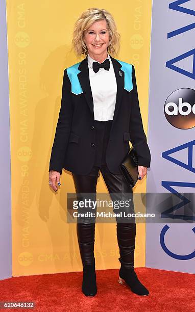 Singer Olivia Newton-John attends the 50th annual CMA Awards at the Bridgestone Arena on November 2, 2016 in Nashville, Tennessee.