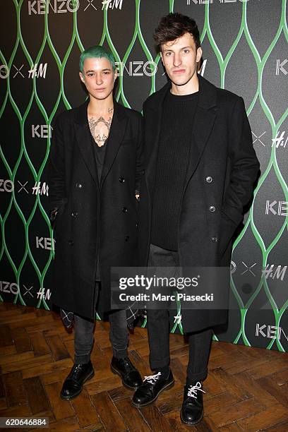 Agathe Mougin and Wladimir Schall attend 'KENZO x H&M' launch party at Hotel De Brossier on November 2, 2016 in Paris, France.
