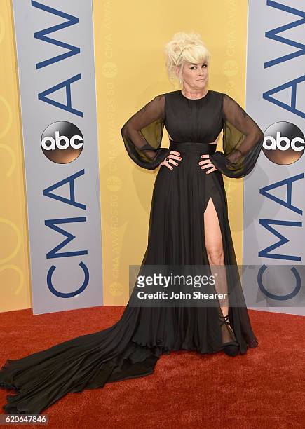 Singer Lorrie Morgan attends the 50th annual CMA Awards at the Bridgestone Arena on November 2, 2016 in Nashville, Tennessee.
