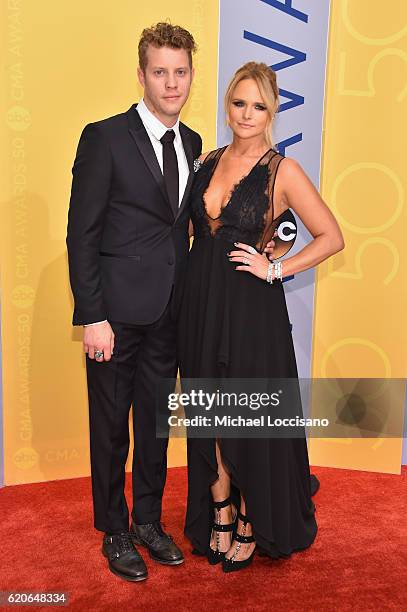 Anderson East and Miranda Lambert attends the 50th annual CMA Awards at the Bridgestone Arena on November 2, 2016 in Nashville, Tennessee.