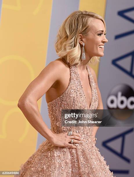 Singer-songwriter Carrie Underwood attends the 50th annual CMA Awards at the Bridgestone Arena on November 2, 2016 in Nashville, Tennessee.