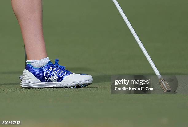 View of the shoe worn by Leona Maguire of the Duke Blue Devils on the second green during day 3 of the 2016 East Lake Cup at East Lake Golf Club on...