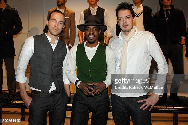 David Neville, Andre 3000 and Marcus Wainwright attend GQ/CFDA "Best New Menswear Designers" Party at 620 Fifth Avenue on January 30, 2008 in New...