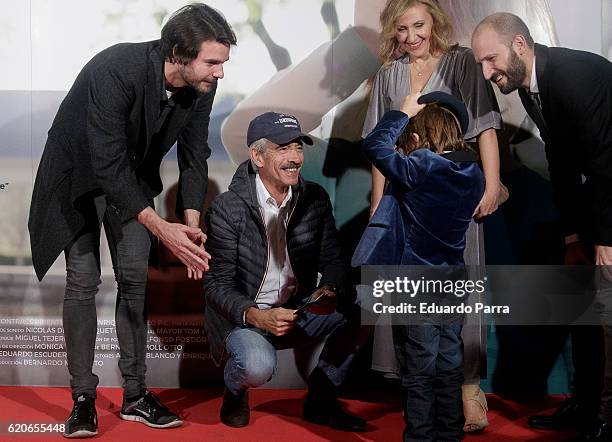 Jon Arias, actor Imanol Arias and actor Jan Moll attend the 'La historia de Jan' photocall at Verdi cinema on November 2, 2016 in Madrid, Spain.