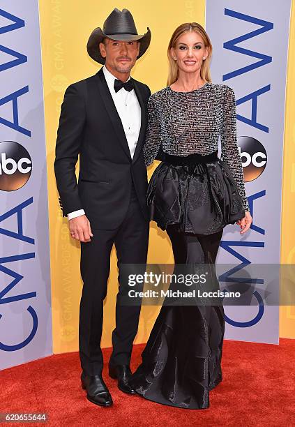 Tim McGraw and Faith Hill attend the 50th annual CMA Awards at the Bridgestone Arena on November 2, 2016 in Nashville, Tennessee.