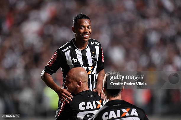 Robinho of Atletico MG celebrates a scored goal against Internacional during a match between Atletico MG and Internacional as part of Copa do Brasil...