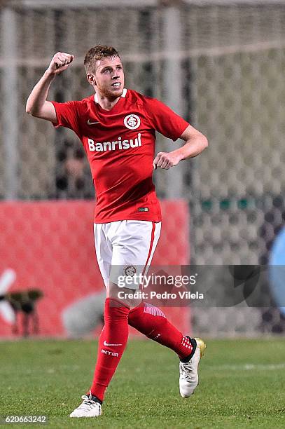 Aylon of Internacional celebrates a scored goal against Atletico MG during a match between Atletico MG and Internacional as part of Copa do Brasil...