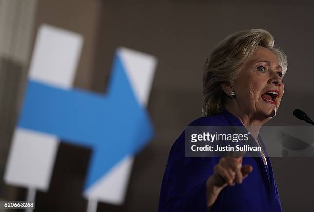 Democratic presidential nominee Hillary Clinton speaks during a campaign rally at UA Local 525 Plumbers and Pipefitters Union hall on November 2,...