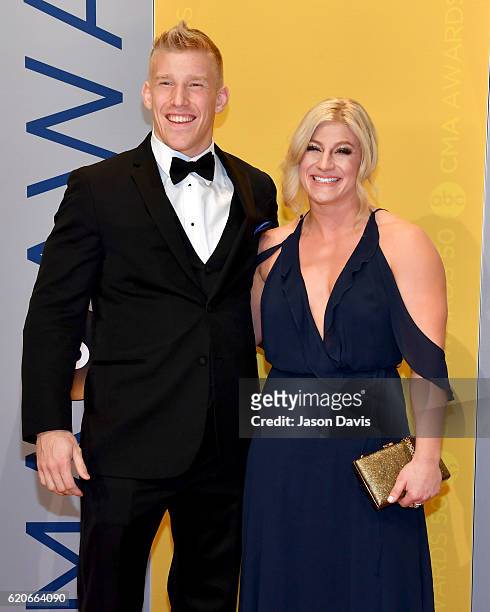Olympic Medalist Kayla Harrison and guest attend the 50th annual CMA Awards at the Bridgestone Arena on November 2, 2016 in Nashville, Tennessee.