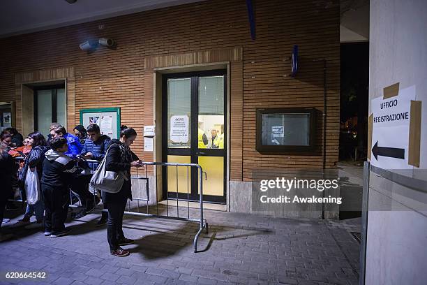 Homeless wait to travel with a special train to the east coast from the railway station of Fabriano on November 2, 2016 in Perugia, Italy. A 6.6...