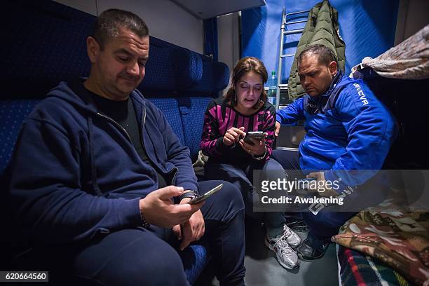 Homeless people wait to travel with special train to the east coast on November 2, 2016 in Perugia, Italy. A 6.6 magnitude earthquake struck central...