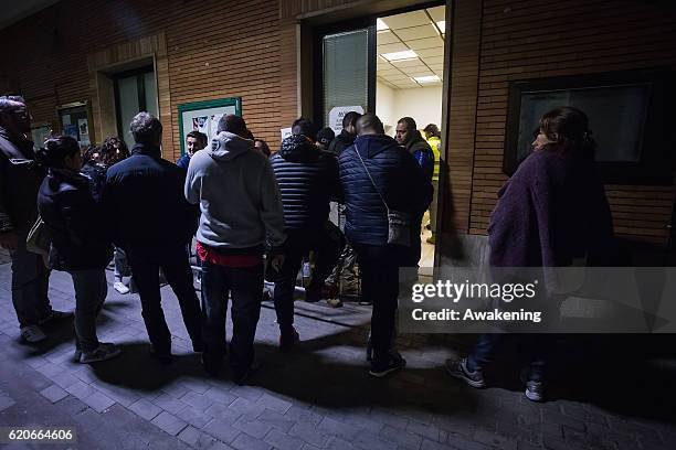 Homeless wait to travel with a special train to the east coast from the railway station of Fabriano on November 2, 2016 in Perugia, Italy. A 6.6...