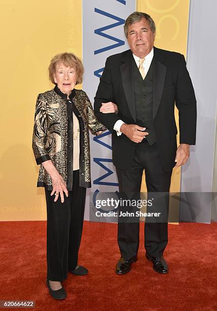 Jo Walker-Meador and guest attend the 50th annual CMA Awards at the Bridgestone Arena on November 2, 2016 in Nashville, Tennessee.