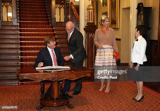 King Willem-Alexander of the Netherlands and Queen Maxima of The Netherlands are greeted by New South Wales State Governor David Hurley and his wife,...