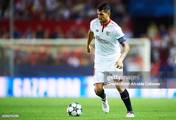 Victor Machin Perez "Vitolo" of Sevilla FC in action during the UEFA Champions League match between Sevilla FC vs GNK Dinamo Zagreb at the Sanchez...