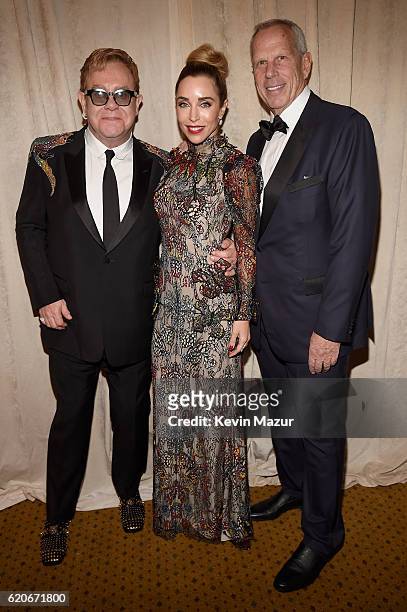 Sir Elton John, Steve Tisch and Katia Francesconi attend 15th Annual Elton John AIDS Foundation An Enduring Vision Benefit at Cipriani Wall Street on...