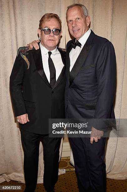 Sir Elton John and Steve Tisch attend 15th Annual Elton John AIDS Foundation An Enduring Vision Benefit at Cipriani Wall Street on November 2, 2016...