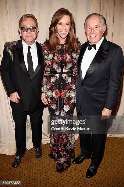 Sir Elton John, Caroline Kimmel and Sydney Kimmel attend 15th Annual Elton John AIDS Foundation An Enduring Vision Benefit at Cipriani Wall Street on...