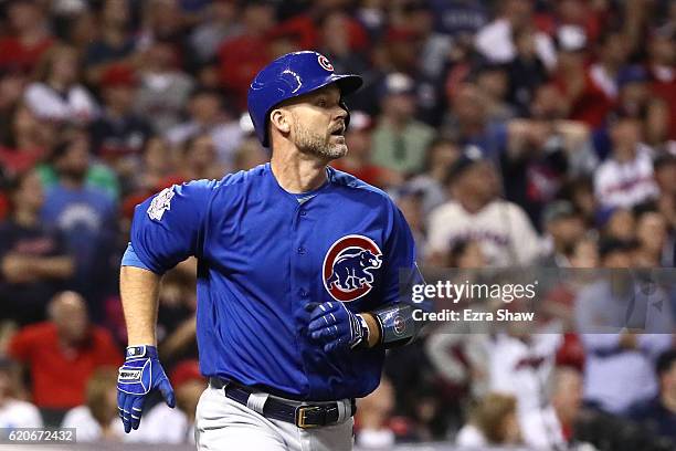 David Ross of the Chicago Cubs runs after hitting a solo home run during the sixth inning against the Cleveland Indians in Game Seven of the 2016...