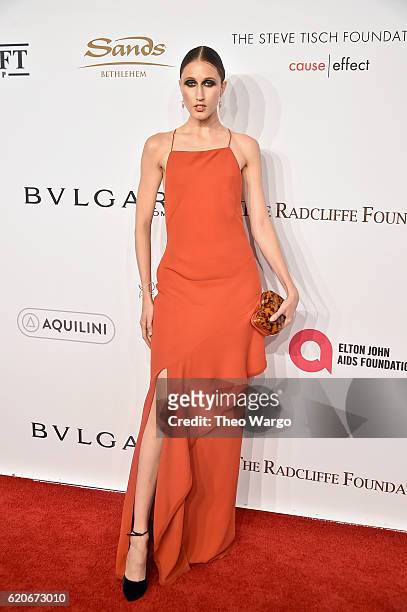 Model Anna Cleveland attends 15th Annual Elton John AIDS Foundation An Enduring Vision Benefit at Cipriani Wall Street on November 2, 2016 in New...