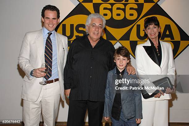 Brad Waywell, Germano Celant, Argento Celant and Geraldine Chaplin attend GALERIE GMURZYNSKA Opening and Dinner of ROBERT INDIANA at The PAC in Milan...