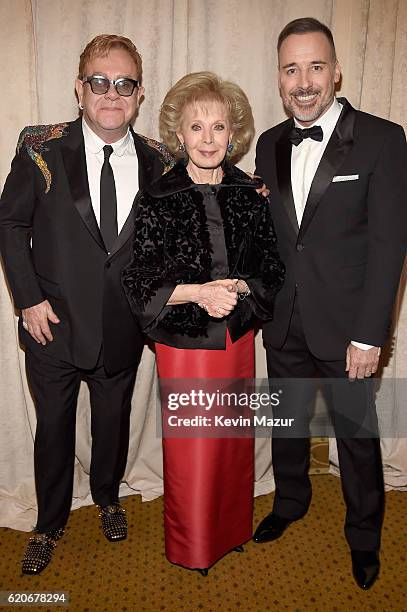 Sir Elton John, Lily Safra and David Furnish attend 15th Annual Elton John AIDS Foundation An Enduring Vision Benefit at Cipriani Wall Street on...