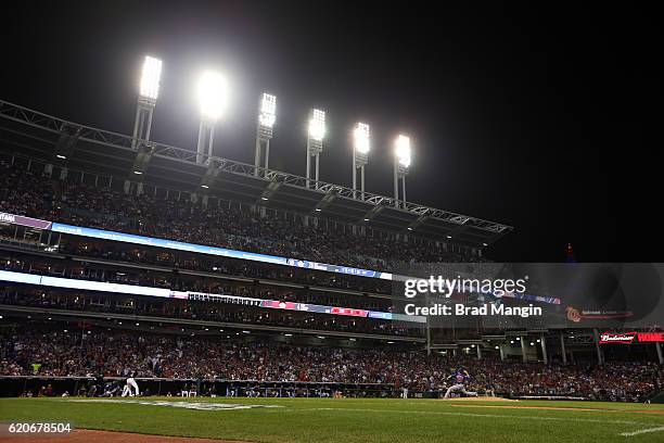 Kyle Hendricks of the Chicago Cubs pitches to Coco Crisp of the Cleveland Indians in the fifth inning of Game 7 of the 2016 World Series at...