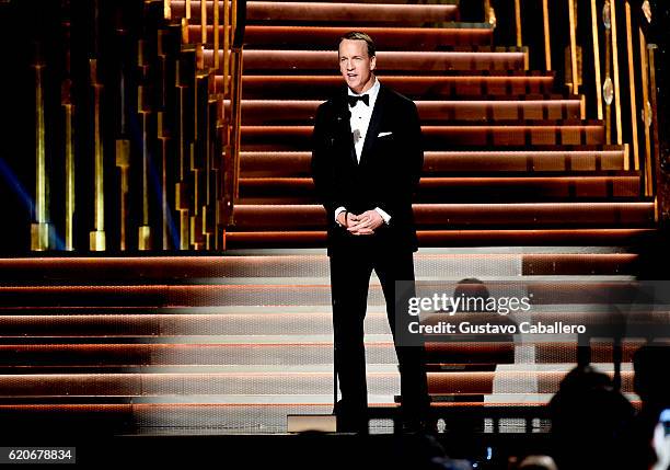 Peyton Manning speaks onstage at the 50th annual CMA Awards at the Bridgestone Arena on November 2, 2016 in Nashville, Tennessee.