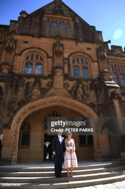 King Willem-Alexander of the Netherlands and Queen Maxima pose for a photo outside the Great Hall on a visit to the University of Sydney in Sydney on...