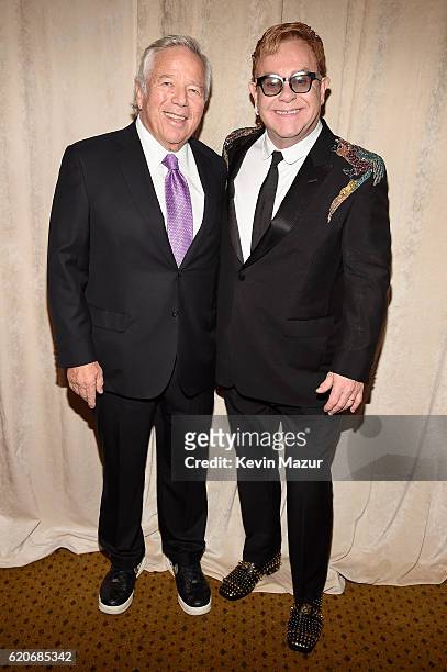 Robert Kraft and Sir Elton John attend the 15th Annual Elton John AIDS Foundation An Enduring Vision Benefit at Cipriani Wall Street on November 2,...