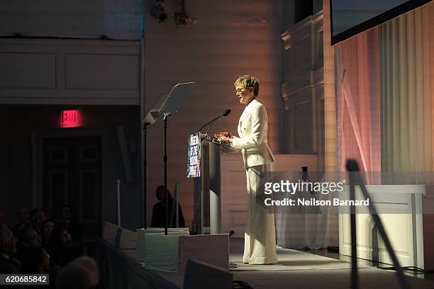 Presenter Annette Bening introduces honoree Warren Beatty during Museum Of The Moving Image 30th Annual Salute at 583 Park Avenue on November 2, 2016...