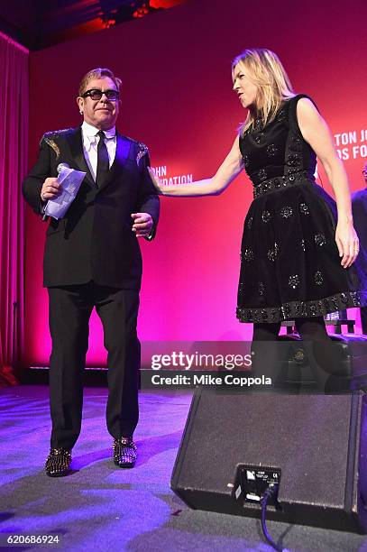 Diana Krall and Elton John perform at the 15th Annual Elton John AIDS Foundation An Enduring Vision Benefit at Cipriani Wall Street on November 2,...