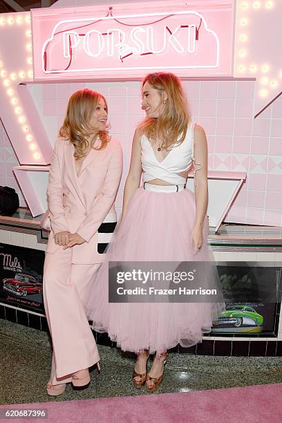 Entrepreneur Poppy Elizabeth Jamie and actress Suki Waterhouse attend Poppy Jamie, Suki Waterhouse, Leo Seigal and Cade Hudson celebration of the...