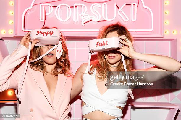 Entrepreneur Poppy Elizabeth Jamie and actress Suki Waterhouse attend Poppy Jamie, Suki Waterhouse, Leo Seigal and Cade Hudson celebration of the...