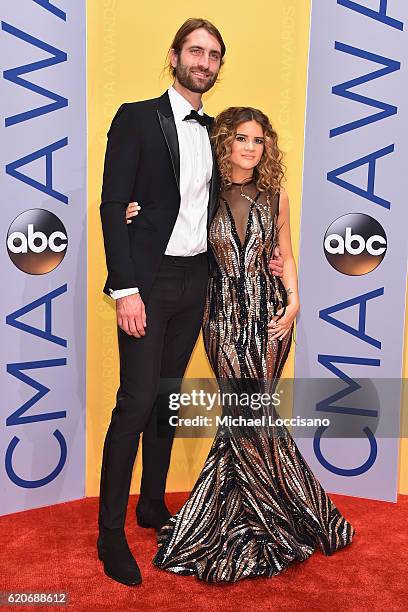 Ryan Hurd and Maren Morris attend the 50th annual CMA Awards at the Bridgestone Arena on November 2, 2016 in Nashville, Tennessee.