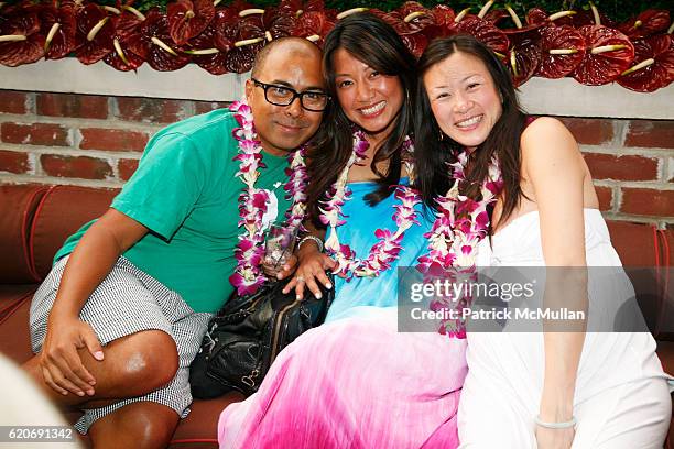 Louie Sibley, Phuong Nguyen and Alisha Liu attend JED ROOT Hawaiian Barbeque in Early Celebration of 20 Years at The Bowery Hotel on July 17, 2008 in...