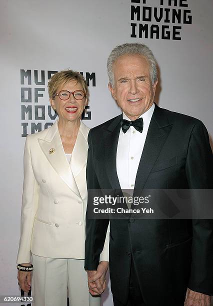Annette Bening and Warren Beatty arrive at 30th annual Museum Of The Moving Image Salute to Warren Beatty at 583 Park Avenue on November 2, 2016 in...