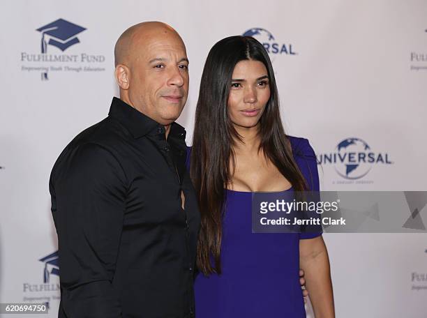 Actor Vin Diesel ad Paloma Jimenez attend the 22nd Fulfillment Fund Stars Benefit Gala - Arrivals at The Globe Theatre at Universal Studios on...