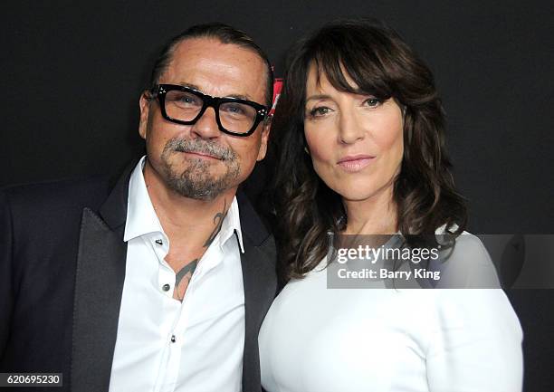 Screenwriter Kurt Sutter and actress Katey Sagal arrive at the premiere of Open Road Films' 'Bleed For This' at Samuel Goldwyn Theater on November 2,...