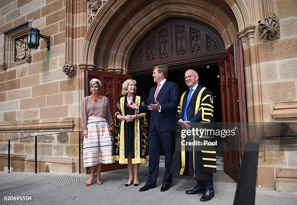 Queen Maxima of The Netherlands and King Willem-Alexander of the Netherlands visit the University of Sydney on November 03, 2016 in Sydney,...